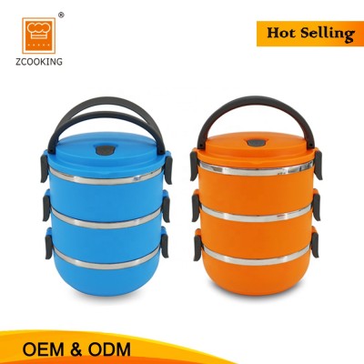 SS201 3 Layer  Lunch Box Colorful Round Tableware Food Container With Lids Tableware for Adults and Kids