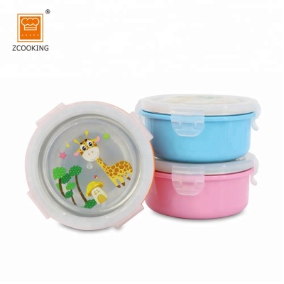 SS18/10 Colorful Sealing Stainless Steel Kids Water Bowl With Lid