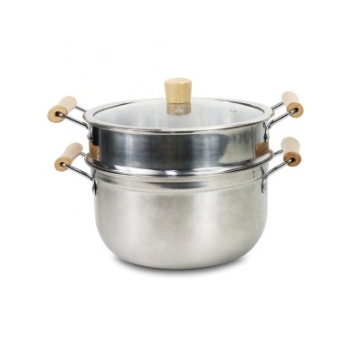 New Style SS430 Stainless Steel Steamer Pot With Wood Handle